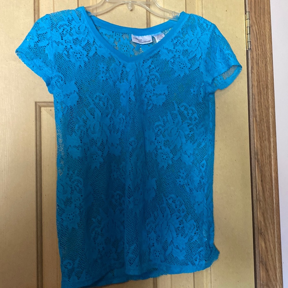 Blue Allison Brittney lace cover up top
